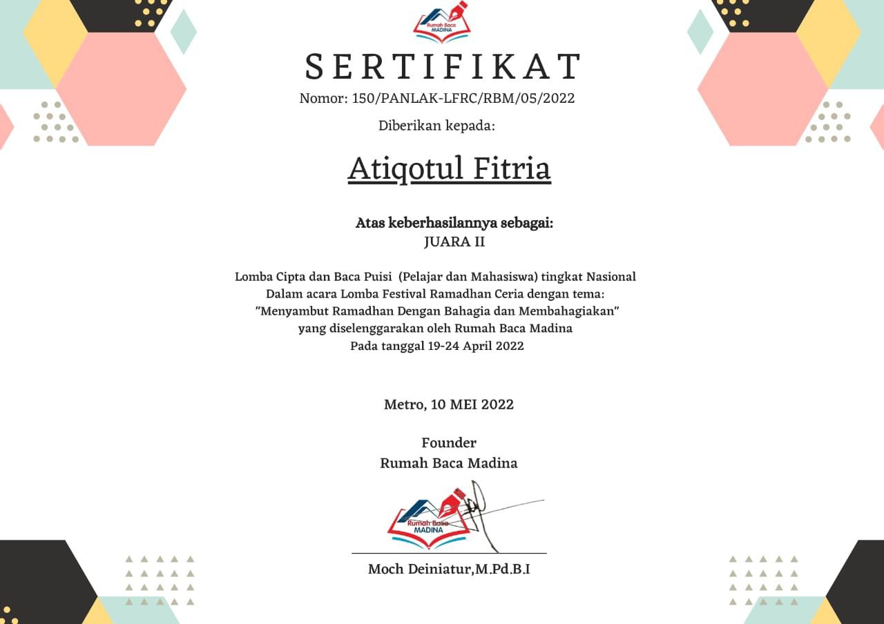 Mahasiswi STIS Darusy Syafa'ah Juara II Lomba Cipta Puisi Tingkat Nasional