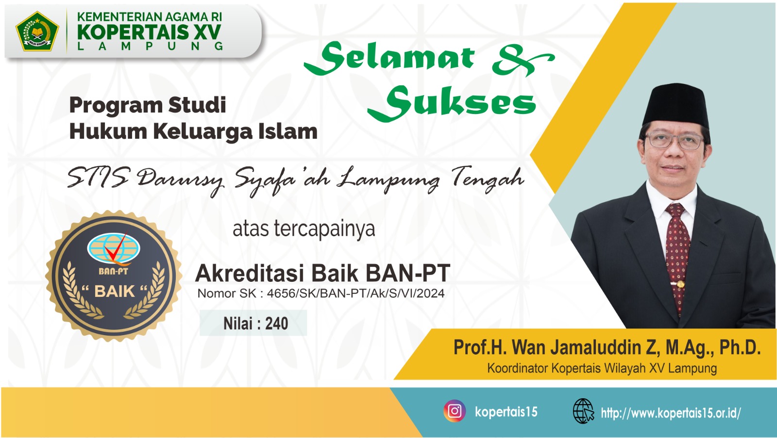 Prodi Hukum Keluarga Islam (HKI) STISDA Lampung Tengah Raih Terakreditasi Peringkat Baik dari BAN PT