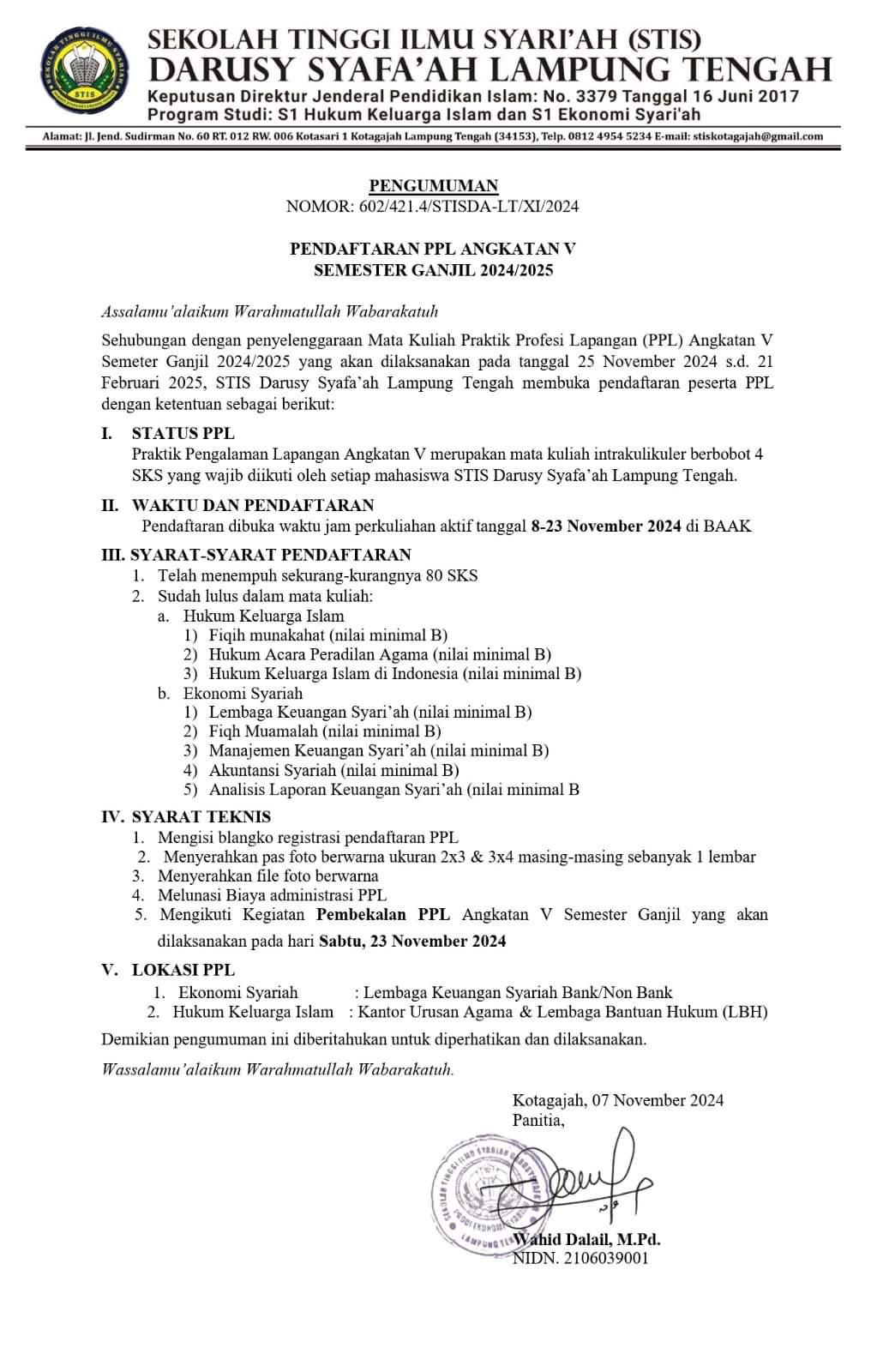 Inilah Persyaratan PPL STISDA Lampung Tengah Tahun 2024